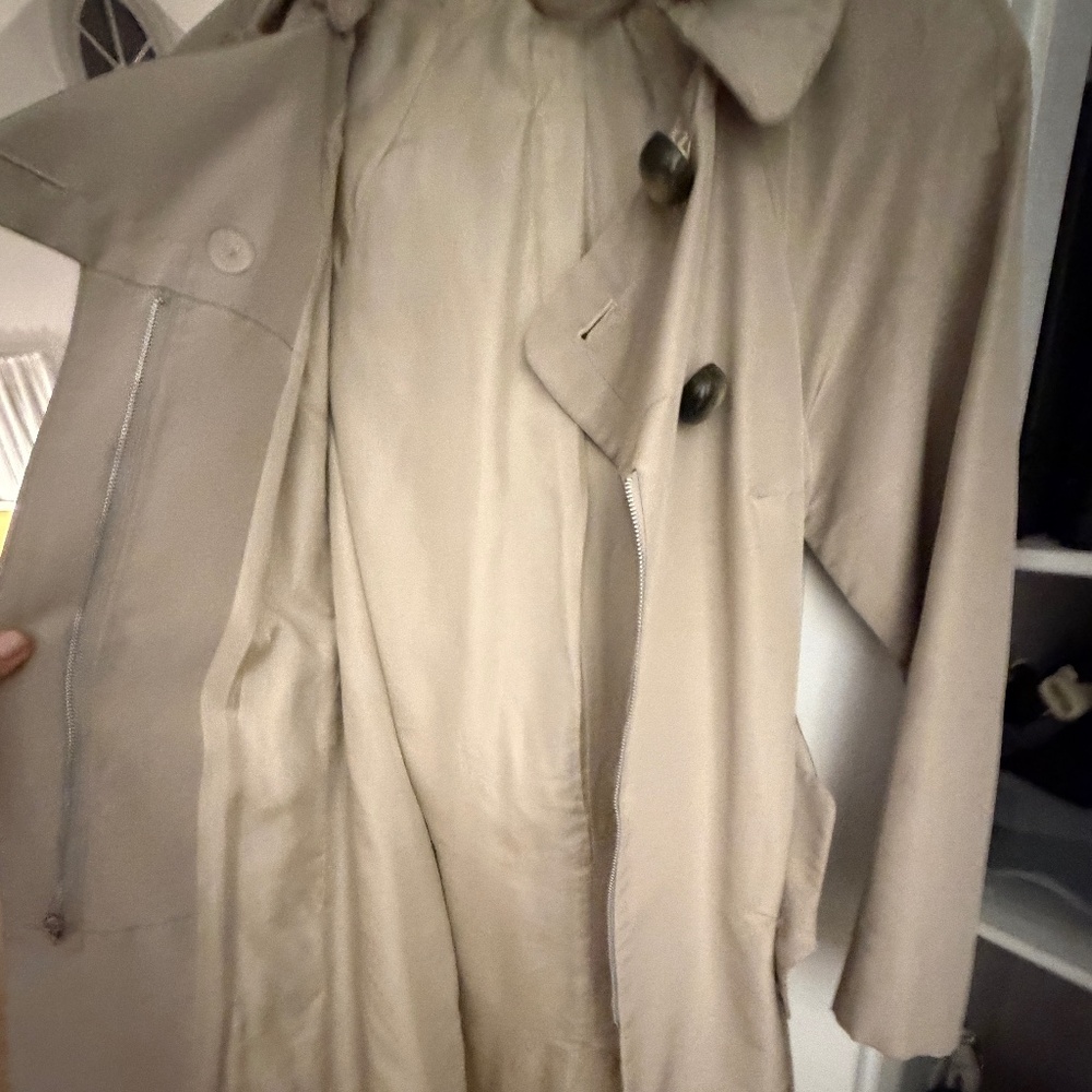 Charles Chang-Lima Beige Tan Silk Wool Trench Raincoat Sz 4 - Picture 8 of 11